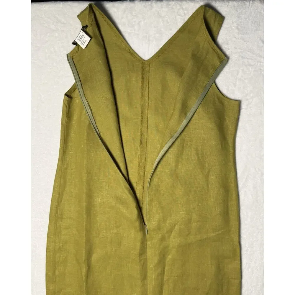 Harve Benard Womens 6 100% Linen Dress Jacket Set Chartreuse Green 2 Piece
